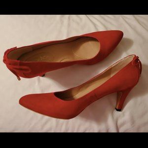 COACH Red Suede Corset Pumps